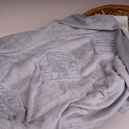 Grey Tilted House Fleece Blanket